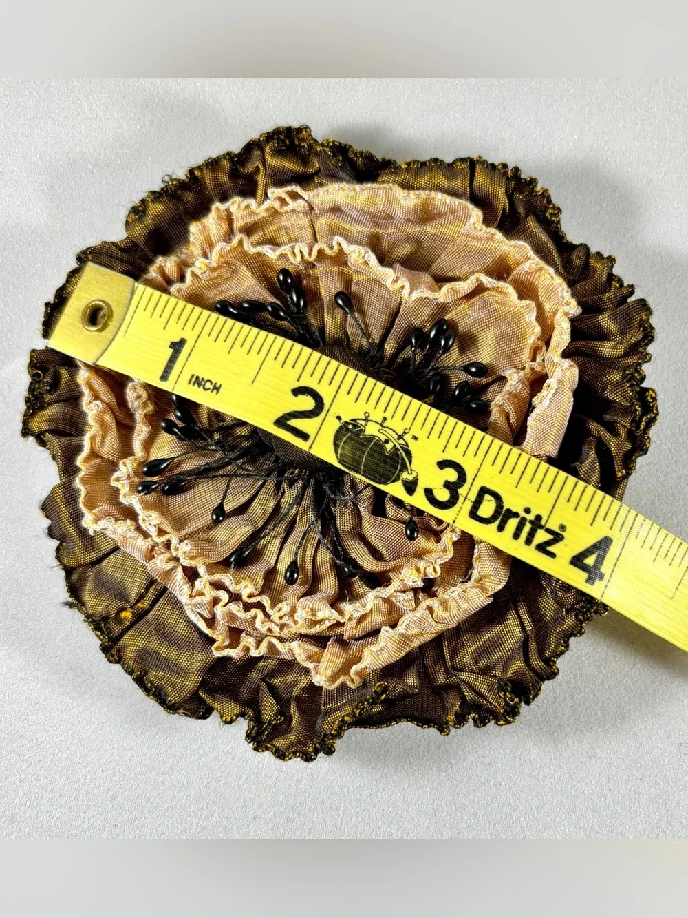 Layered Fabric Flower Brooch in Gold and Brown by Goody Goody